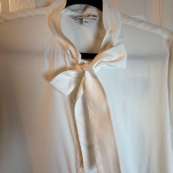 Elizabeth and James White Tunic / Blouse Neck Tie, Long Sleeve Button Down - Picture 2 of 8